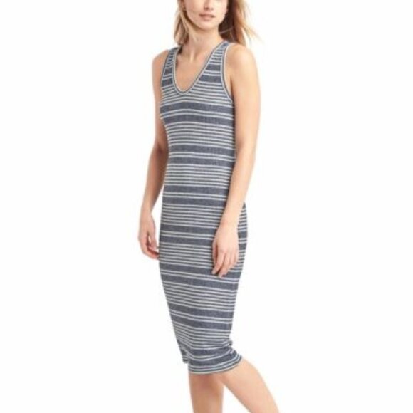GAP Blue & White Stripe Knit Midi Dress Size Medium - Picture 1 of 6
